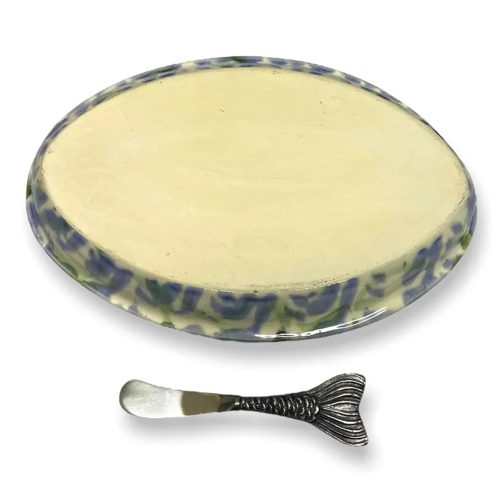 Beautiful Hand Painted Fish Spread Dish with Mermaid Tail Spreader‎
